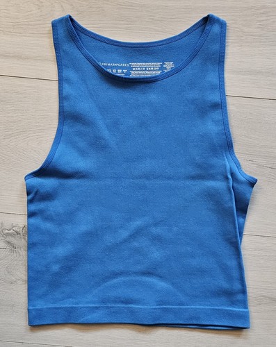 Ladies blue tight ribbed vest - ribbed,