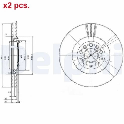 Pcs front brake disc rotors - x2,