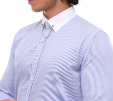 BLUE STRIPED PIN COLLAR SHIRT