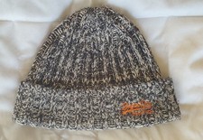 Superdry Orange Logo Knitted Beanie Hat Unisex One Size Black/Grey