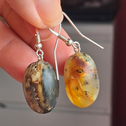 Genuine amber oval - genuine, dangle