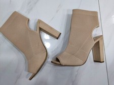 Beige Peep Toe Primark Atmosphere Open Toe Stretchy Ankle Heels Size 6 Sock Boot