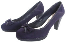M&S MARKS & SPENCER SIZE 7 WOMENS PURPLE FAUX SUEDE COURT SHOES HEELS BOWS
