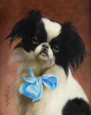 Japanese Chin Dog with Blue Bow Poster - Pet Wall Art - 12X16/16X20/18X24/24X36