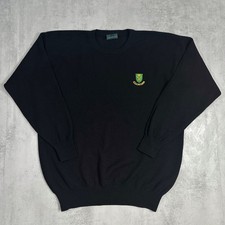 Glenmuir Wool Knit Golf Jumper Men's XL Black Crewneck Pullover Embroidered 
