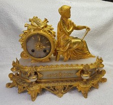 Antique Gilt Metal Alabaster eight day French mantel clock
