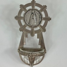 VINTAGE FRENCH RELIGIOUS ART NOUVEAU ORNATE SILVER COLOUR METAL HOLY WATER FONT