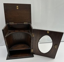 Antique 1920s Oak Smokers tobacco pipe Cabinet with bevelled glass window