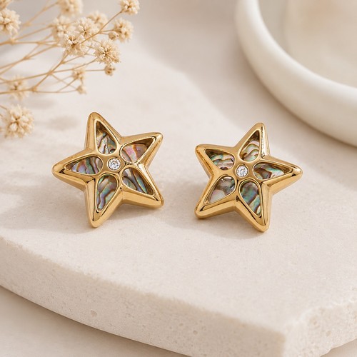 Gold abalone starfish stud - gold,