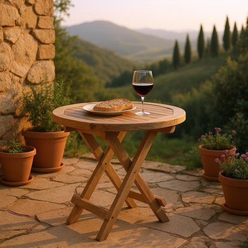 Teak round folding 50cm coffee - round,