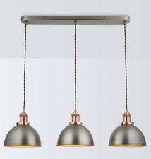 JOHN LEWIS Baldwin Industrial 3 Pendant Diner Ceiling Light Pewter/Copper