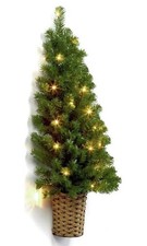 Pre-Lit Half Wall Christmas Tree in Basket 90cm