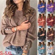 Womens Long Sleeve Ladies Basic Knitted Sweatshirt Blouse Tee Loose Jumper Tops