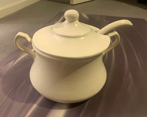 White ceramic soup tureen - white,