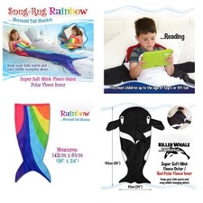 Kids Fleece Blanket Children Cosy Soft Whale Tail Mermaid Blankets Hoodie UK