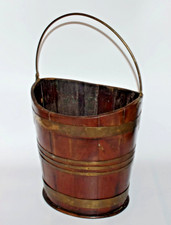 ANTIQUE GEORGIAN MAHOGANY BRASS BOUND COOPERED PEAT BUCKET