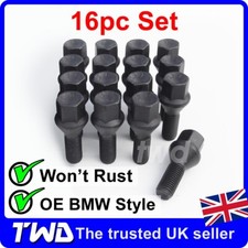 16 BLACK ALLOY WHEEL BOLTS FOR BMW 5-SERIES E28 E34 E39 E60 M5 (M12X1.5) NUT LUG
