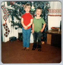 Vtg Color Snapshot Two Boys By