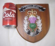 Vintage Scottish Dumfries & Galloway Police Wooden Shield Crest Wall Plaque