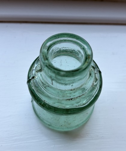 Victorian green glass ink well - victorian,