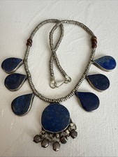 Afghan Vintage Lapis Lazuli Stone Insert Necklace 18 “