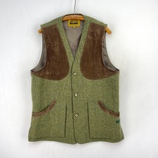 Hucklecote Tweed Shooting Vest Mens 44 Green Wool Check Gilet Hunting Waistcoat
