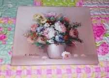Vintage K Houston Signed Oil On Canvas Pink Floral Still Life Small No Frame