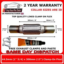 Clamp On 45mm x 300mm Exhaust Flexible Joint Repair Flexi Pipe tube Flex