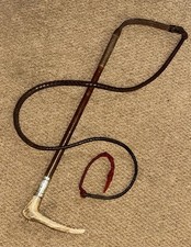 Vintage Swaine Ladies Plaited Leather Hunting Whip & Lash Hallmarked 1961 Silver