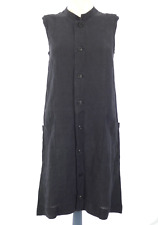 Shirin Guild Shirt Dress Black Linen Sleeveless Collared Button Front Retro S