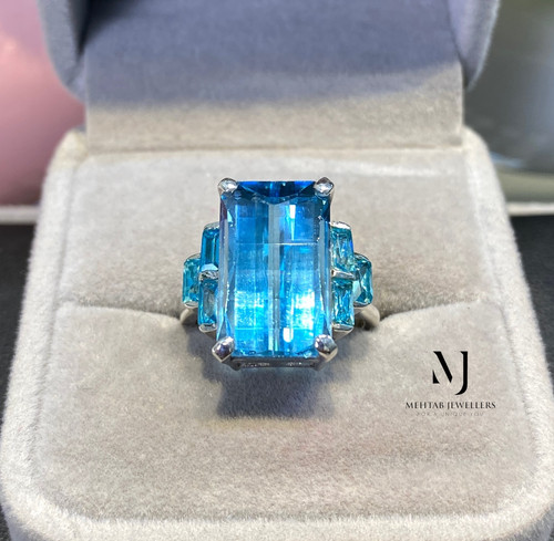 Natural swiss blue topaz - topaz, ring
