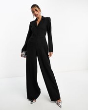 ASOS DESIGN Tailored Oversized Tux Jumpsuit In Black Pinstripe Sz 14 BNWT