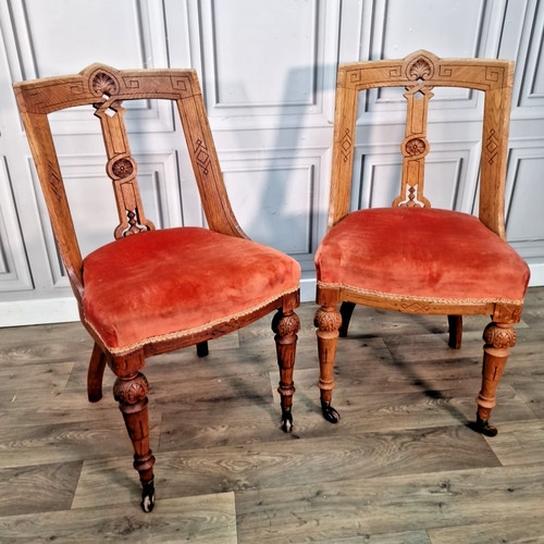 Pair antique oak chairs - oak, –