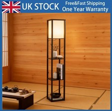 Standard Floor Lamp with Shelf Storage Wooden Standing Living Room Tall Light