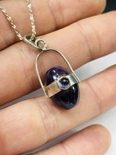 Silver,tanzanite and amethyst egg pendant with 18 inches chain