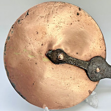 ANTIQUE FRENCH KITCHEN HANDCRAFTED SMALL COPPER PAN LID WITH WROUGHT IRON HANDLE