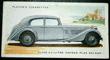 ALVIS 4.3  Saloon Car  Vintage 1937 Illustrated Card  EE17M