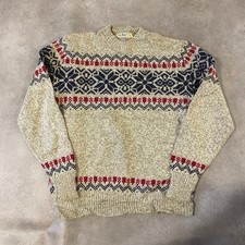 L.L Bean Jumper Mens XL Fair Isle Vintage Chunky Knit Wool Blend Sweater, Brown