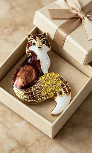 Enamel fox brooch with - enamel,
