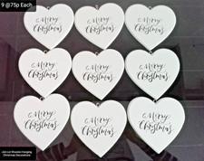 Job Lot (9@75p) 6 Inch Wooden Hanging Heart "Merry Christmas" Decoration. New.