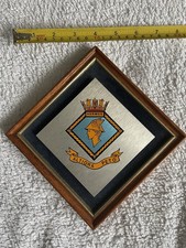 Vintage Hms Hermes Light Aircraft Carrier Mounted Metal Crest