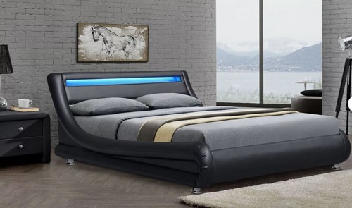 Black leather bed italian - black,