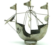 Vtg Tin Metal Art Ship Sail