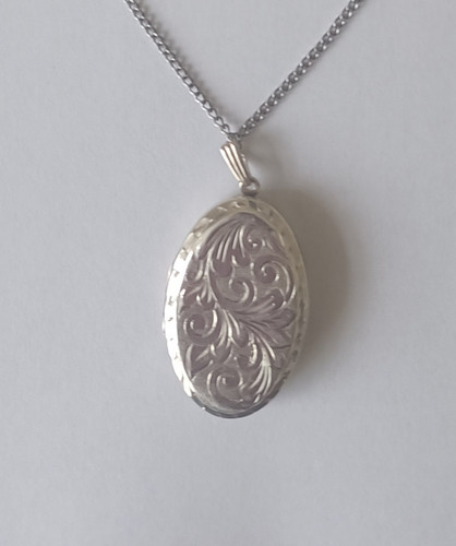 Vintage etched silver locket - etched,