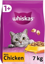 WHISKAS - 1+ Adult Dry Cat Food - 7kg - Biscuits Made with Chicken - Bulk Cat F