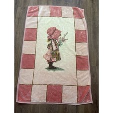 Vintage Holly Hobby Hobbie Throw Blanket Pink Plush Fleece 56" x 37"