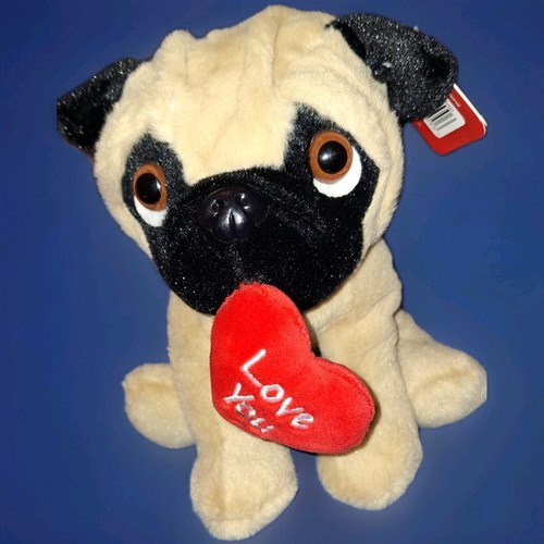 Pug plush with love you - plush, heart