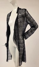 FLAPPER 1920’S LONG BLACK SILK LACE JACKET FOR DRESS W SCALLOP PATTERN