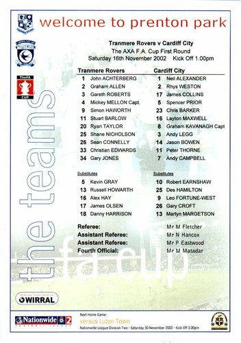 Team sheet tranmere rovers v - tranmere,