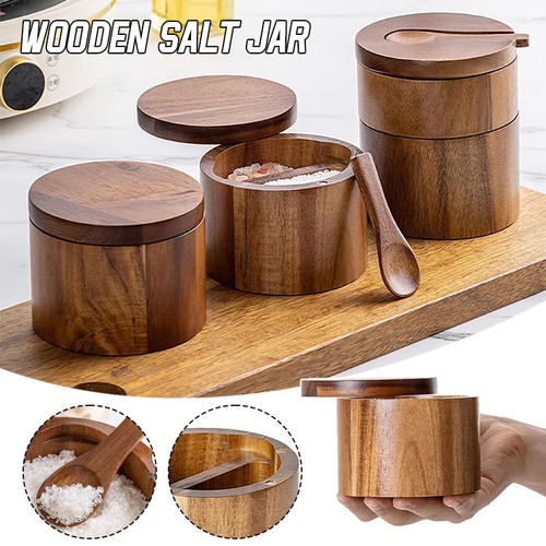 Wood salt box with swivel - box,